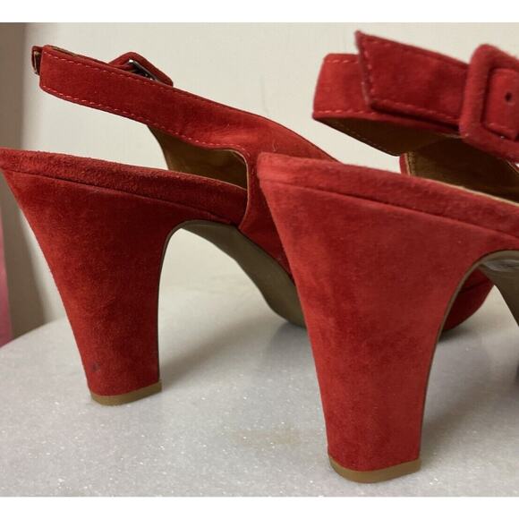 Paul Green Munchen Peep Toe Red Suede Super Soft Slip-On Pump Heels Shoes Sz 7 - Picture 16 of 16